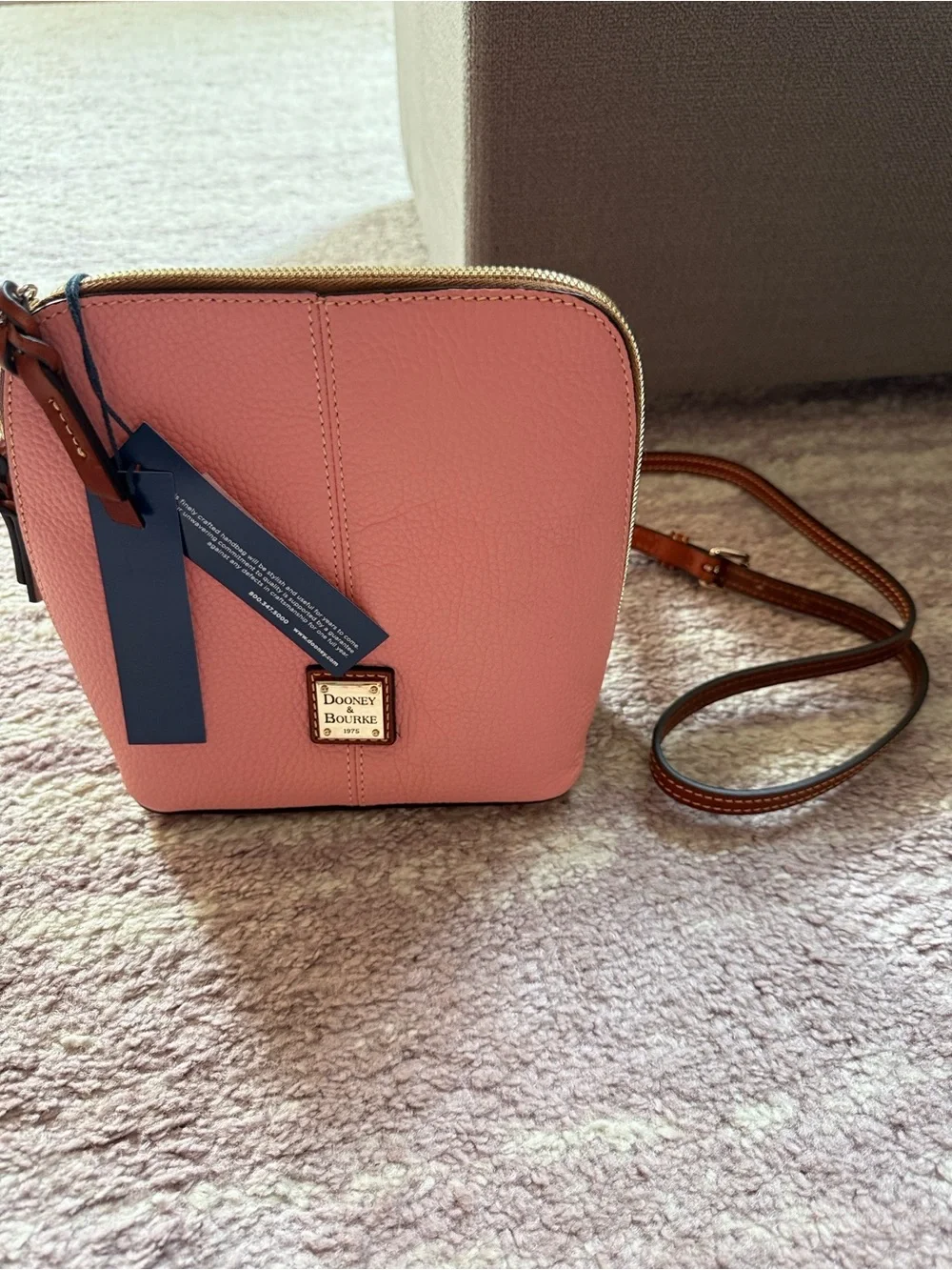 Dooney & Bourke Rose Pink Pebbled Leather Crossbody with Gold Hardware